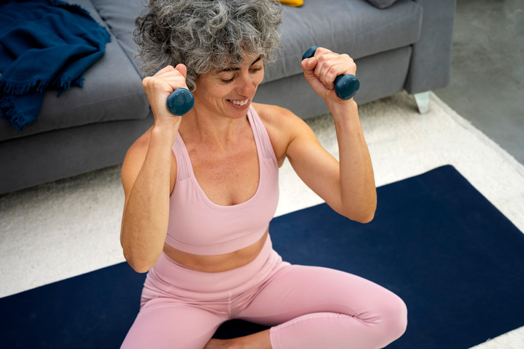 Mujer adulta realizando un entrenamiento de fuerza vestida de deporte